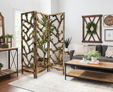 Rustic Earthy Wood Root Three Panel Room Divider Screen - Homeroots