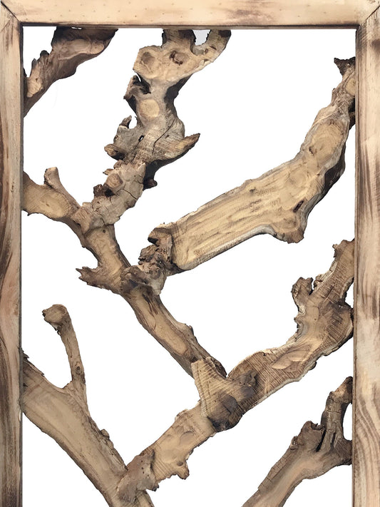 Rustic Earthy Wood Root Three Panel Room Divider Screen - Homeroots