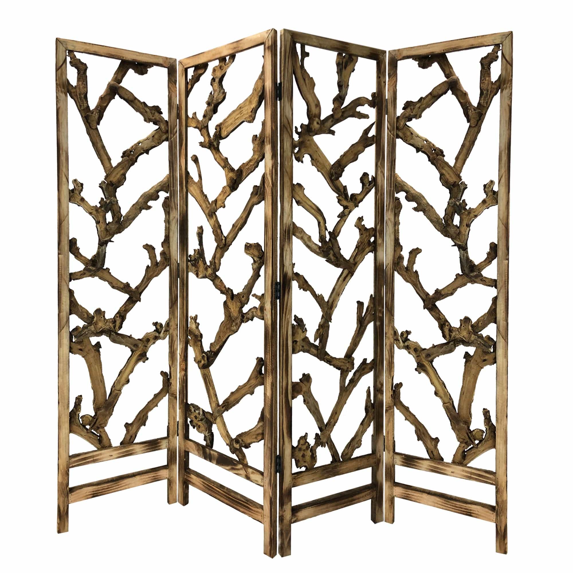 84" Brown Solid WoodFolding Four Panel Screen Room Divider - Homeroots - Flyclothing LLC