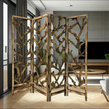 84" Brown Solid WoodFolding Four Panel Screen Room Divider - Homeroots - Flyclothing LLC
