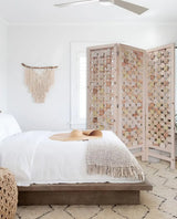 3 Panel Pink Room Divider With Cut Square Wood Design - Homeroots - Flyclothing LLC