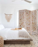 3 Panel Pink Room Divider With Cut Square Wood Design - Homeroots - Flyclothing LLC