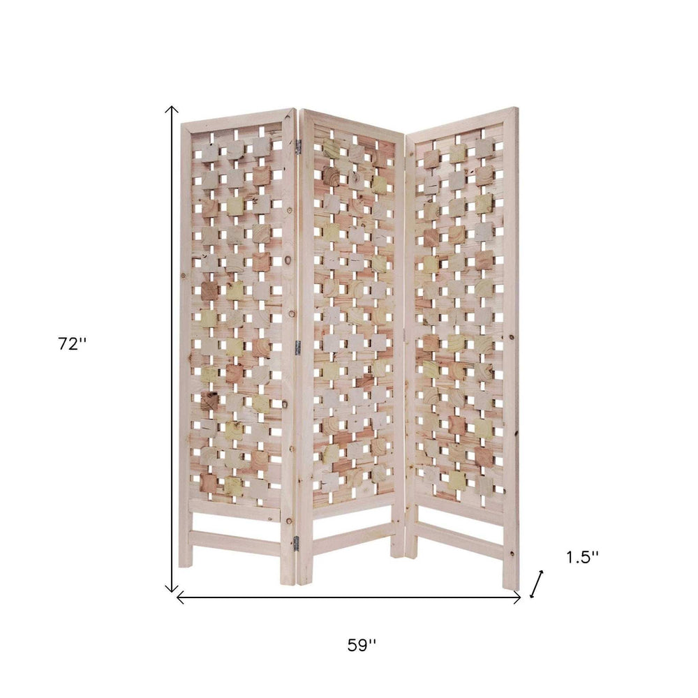 3 Panel Pink Room Divider With Cut Square Wood Design - Homeroots - Flyclothing LLC
