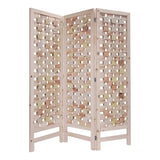 3 Panel Pink Room Divider With Cut Square Wood Design - Homeroots - Flyclothing LLC