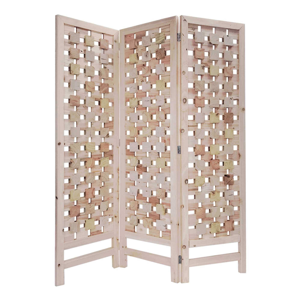 3 Panel Pink Room Divider With Cut Square Wood Design - Homeroots - Flyclothing LLC