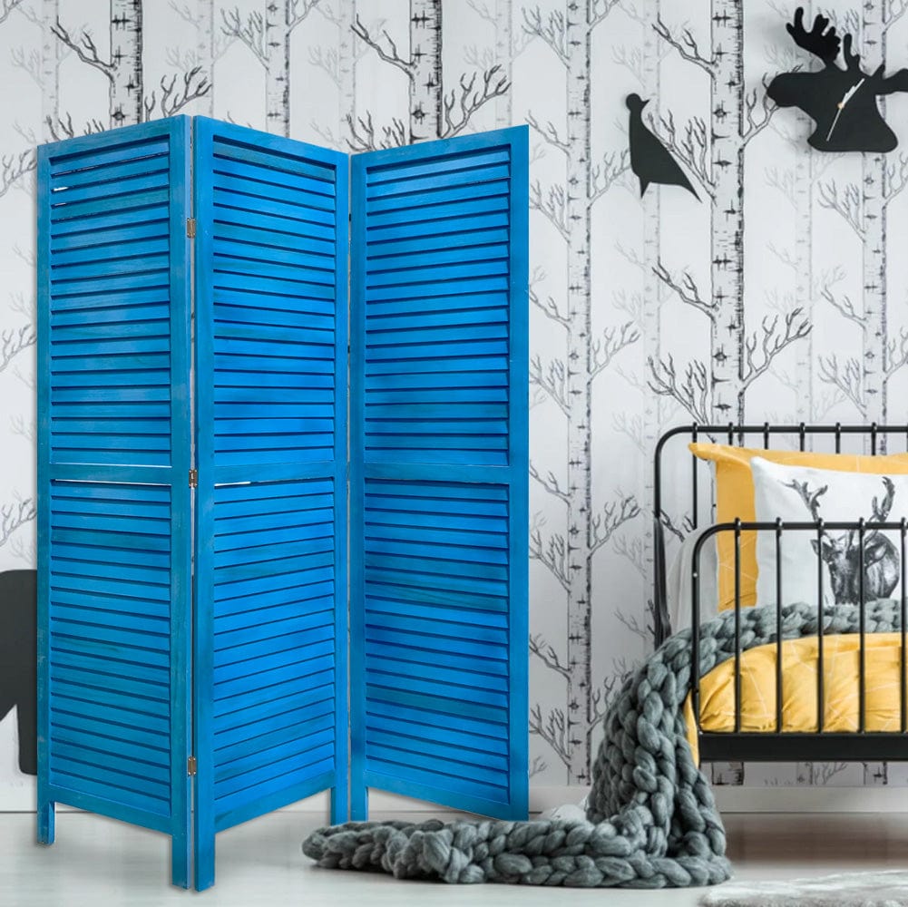 3 Panel Light Blue Shutter Screen Room Divider