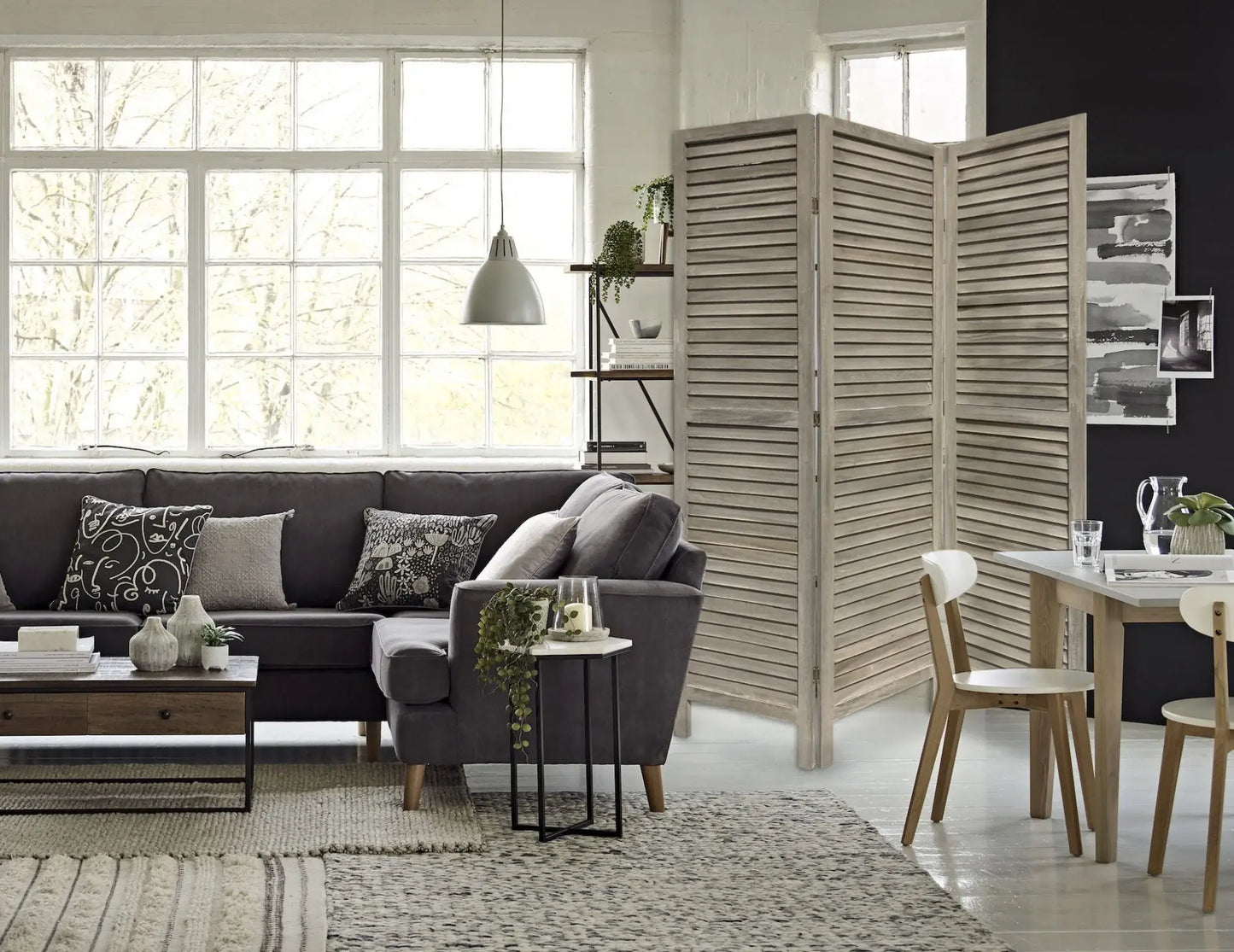3 Panel Grey Shutter Screen Room Divider - Homeroots - Flyclothing LLC