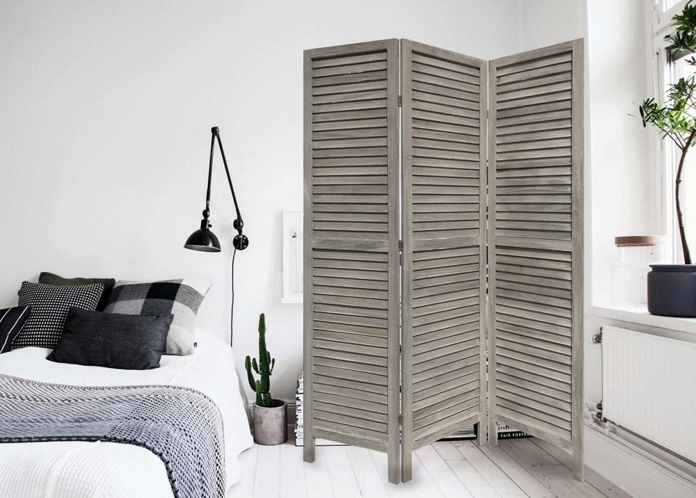 3 Panel Grey Shutter Screen Room Divider - Homeroots - Flyclothing LLC