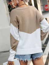 Color Block V-Neck Sweater - Trendsi - Flyclothing LLC