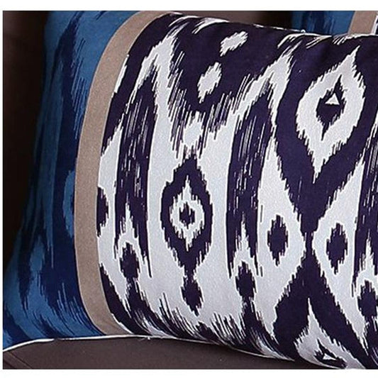Set Of 4 Brown And Blue Ikat Design Lumbar Pillow Covers - Homeroots