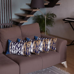 Set Of 4 Brown And Blue Ikat Design Lumbar Pillow Covers - Homeroots