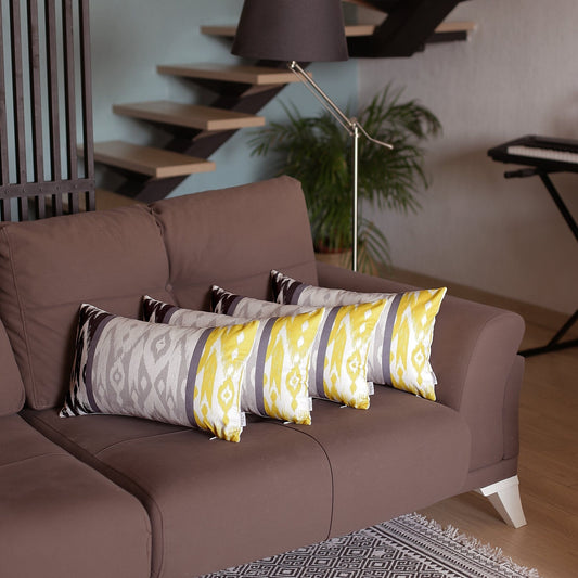 Set Of 4 Gray And Yellow Ikat Lumbar Pillow Covers - Homeroots