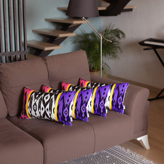 Set Of 4 Purple And Pink Ikat Design Lumbar Pillow Covers - Homeroots