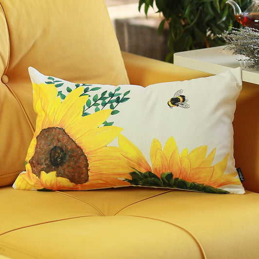 Set Of 2 Sunflower And Bumble Bee Lumbar Pillow Covers - Homeroots
