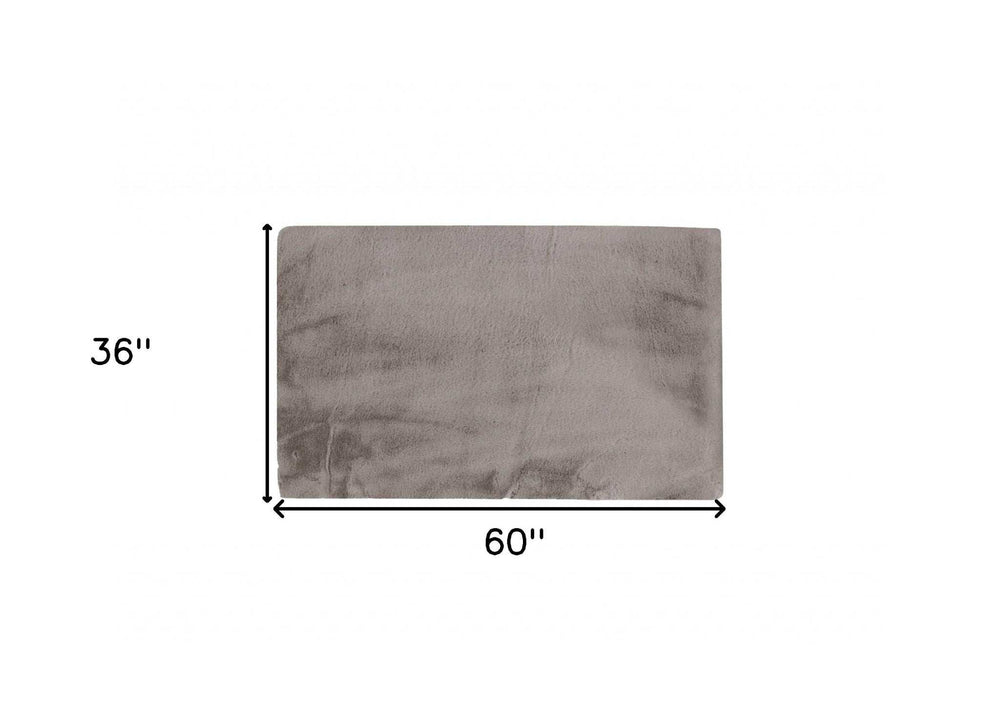 Luxe Faux Rabbit Fur Rectangular Rug 3' X 5' - Grey - Homeroots - Flyclothing LLC