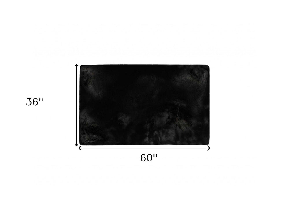 Luxe Faux Rabbit Fur Rectangular Rug 3' X 5' - Black - Homeroots - Flyclothing LLC