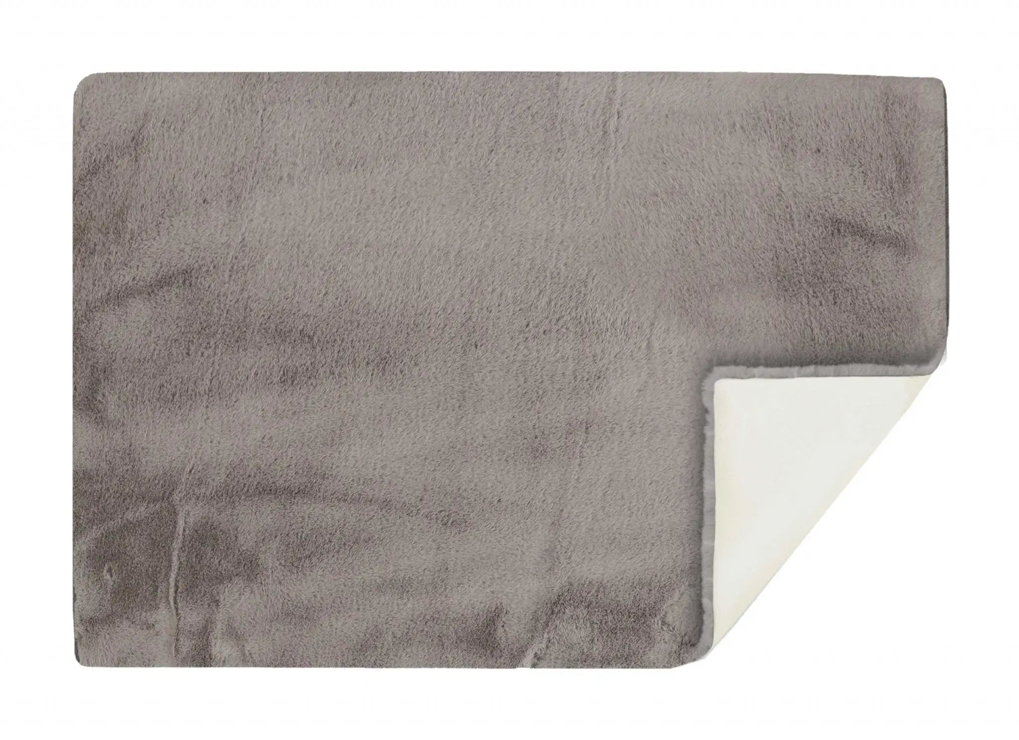 Luxe Faux Rabbit Fur Rectangular Rug 5' X 8' - Grey - Homeroots - Flyclothing LLC