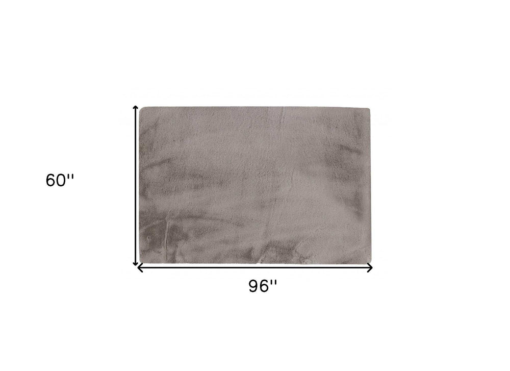 Luxe Faux Rabbit Fur Rectangular Rug 5' X 8' - Grey - Homeroots - Flyclothing LLC