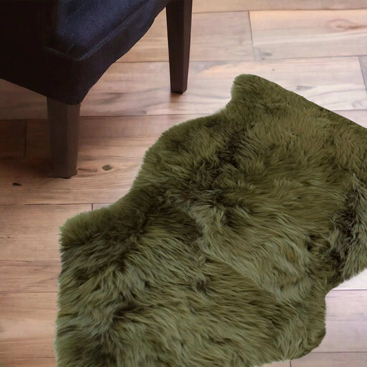 2' X 3' Khaki Green New Zealand Natural Sheepskin Rug - Homeroots - Flyclothing LLC