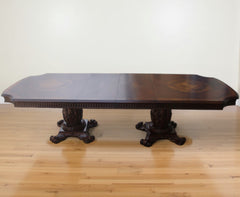 136" Brown Solid Wood And Solid Manufactured Wood Double Pedestal Base Dining Table