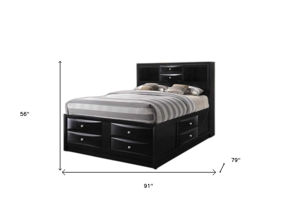 Black Multii-Drawer Wood Platform King Bed With Pull Out Tray - Homeroots - Flyclothing LLC