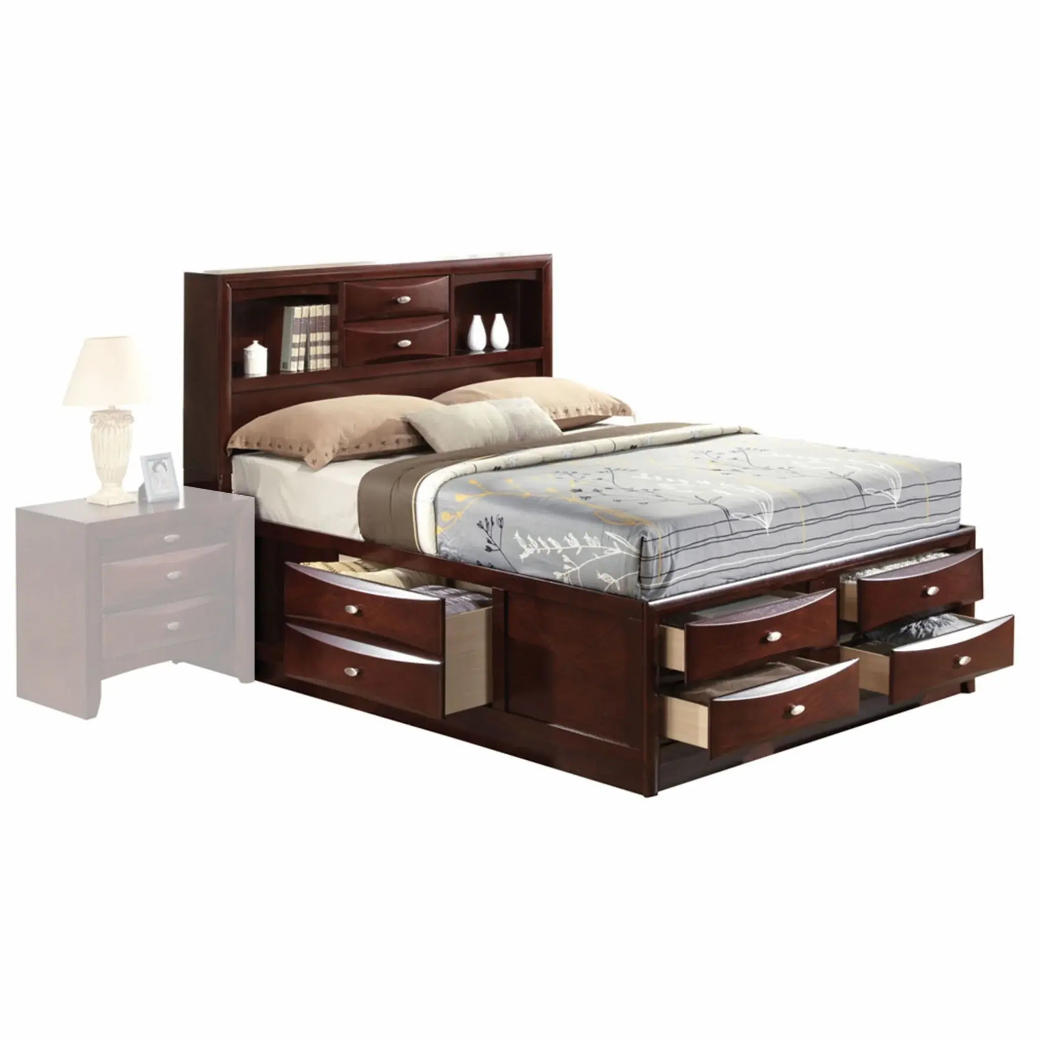 Espresso Multii-Drawer Wood Platform Queen Bed With Pull Out Tray - Homeroots - Flyclothing LLC