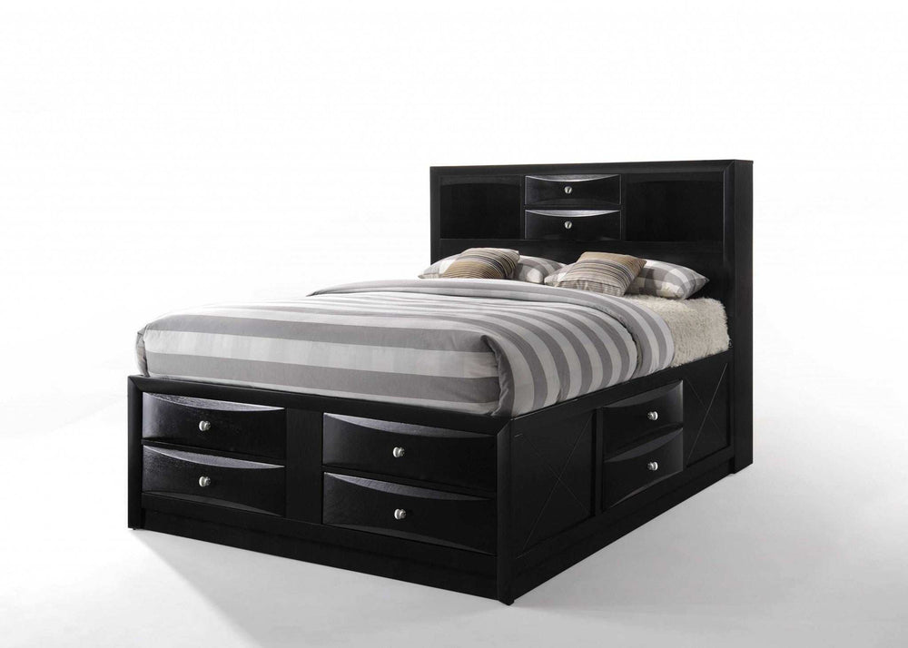 Black Multi-Drawer Queen Bed With Bookcase Headboard - Homeroots - Flyclothing LLC