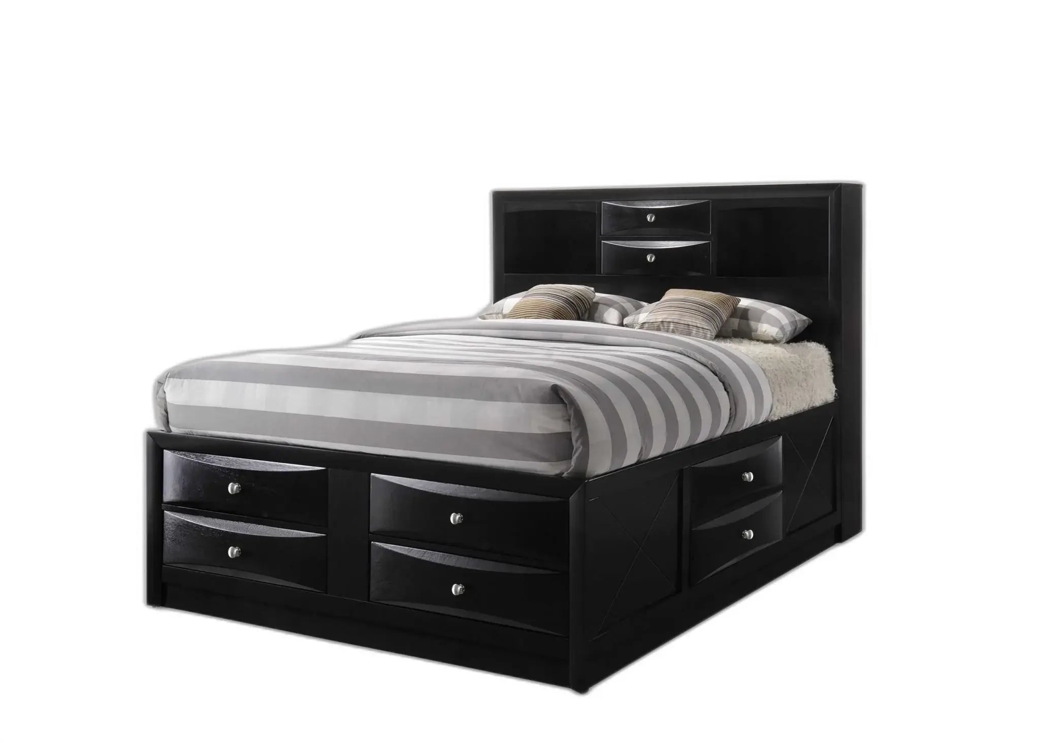 Black Multi-Drawer Queen Bed With Bookcase Headboard - Homeroots - Flyclothing LLC