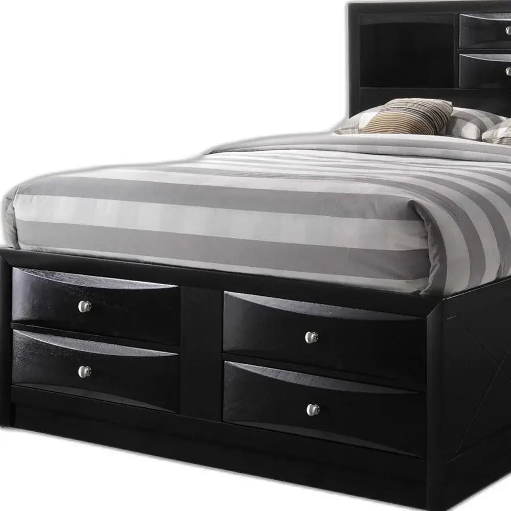 Black Multi-Drawer Queen Bed With Bookcase Headboard - Homeroots - Flyclothing LLC