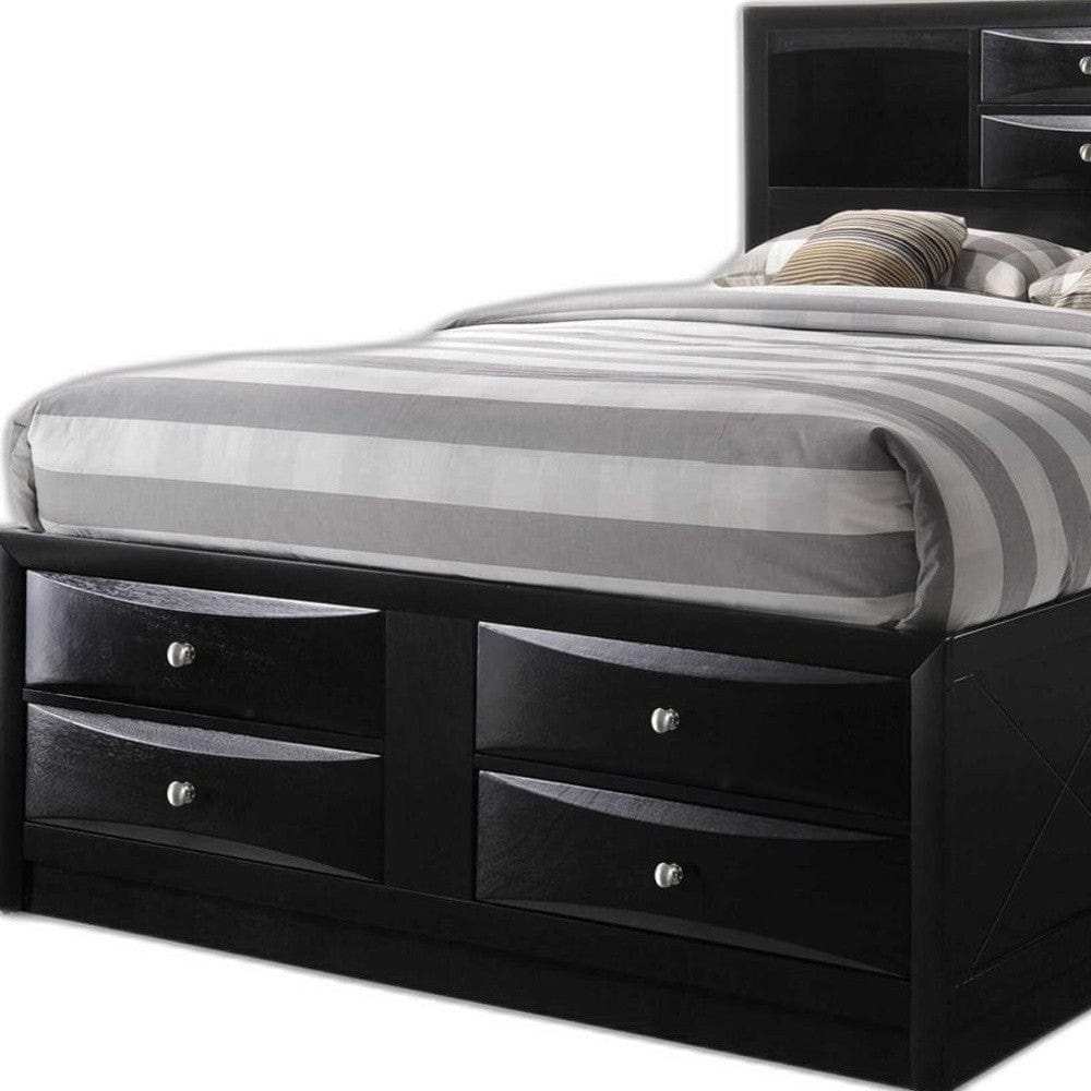 Black Multi-Drawer Queen Bed With Bookcase Headboard - Homeroots - Flyclothing LLC