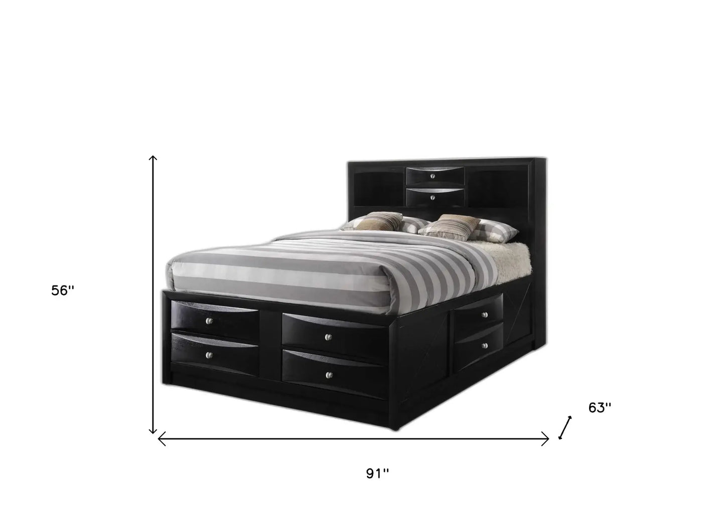Black Multi-Drawer Queen Bed With Bookcase Headboard - Homeroots - Flyclothing LLC