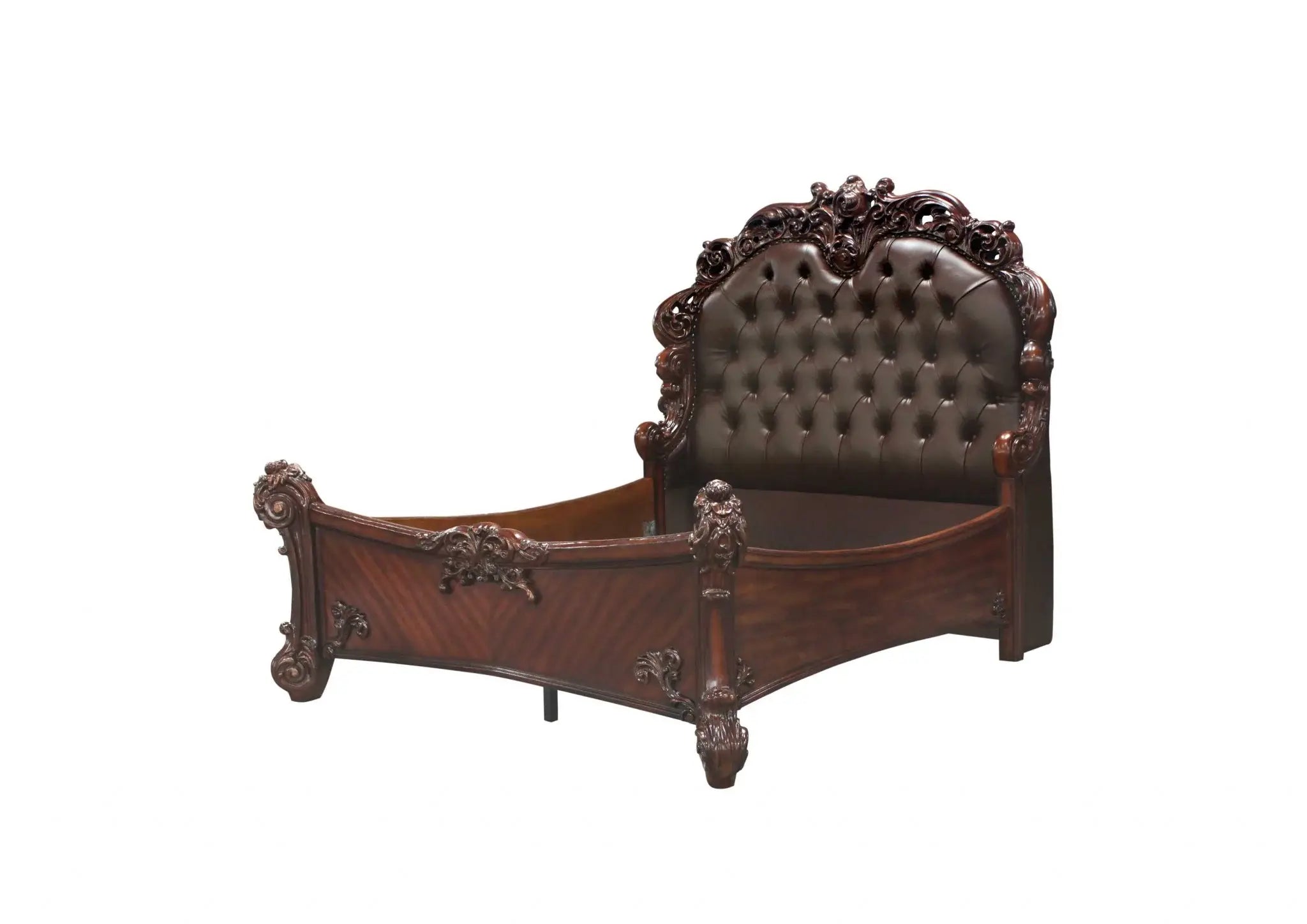 Dark Brown and Cherry Blossom Pink Tufted Upholstered Faux Leather No Bed - Homeroots - Flyclothing LLC
