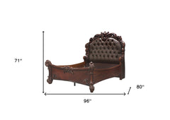 Dark Brown and Cherry Blossom Pink Tufted Upholstered Faux Leather No Bed - Homeroots
