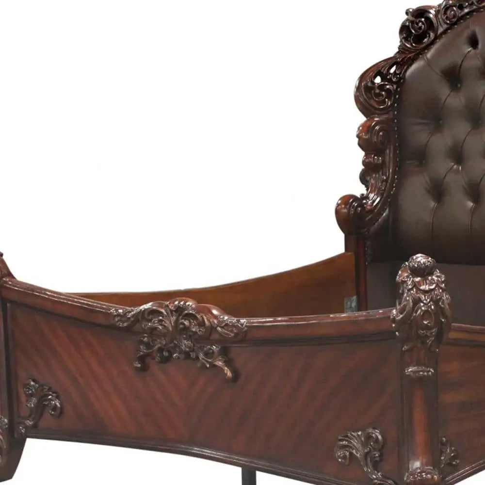Dark Brown and Cherry Blossom Pink Tufted Upholstered Faux Leather No Bed - Homeroots - Flyclothing LLC