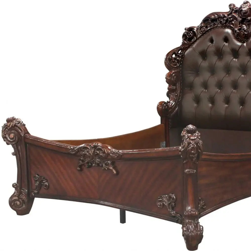 Dark Brown and Cherry Blossom Pink Tufted Upholstered Faux Leather No Bed - Homeroots - Flyclothing LLC