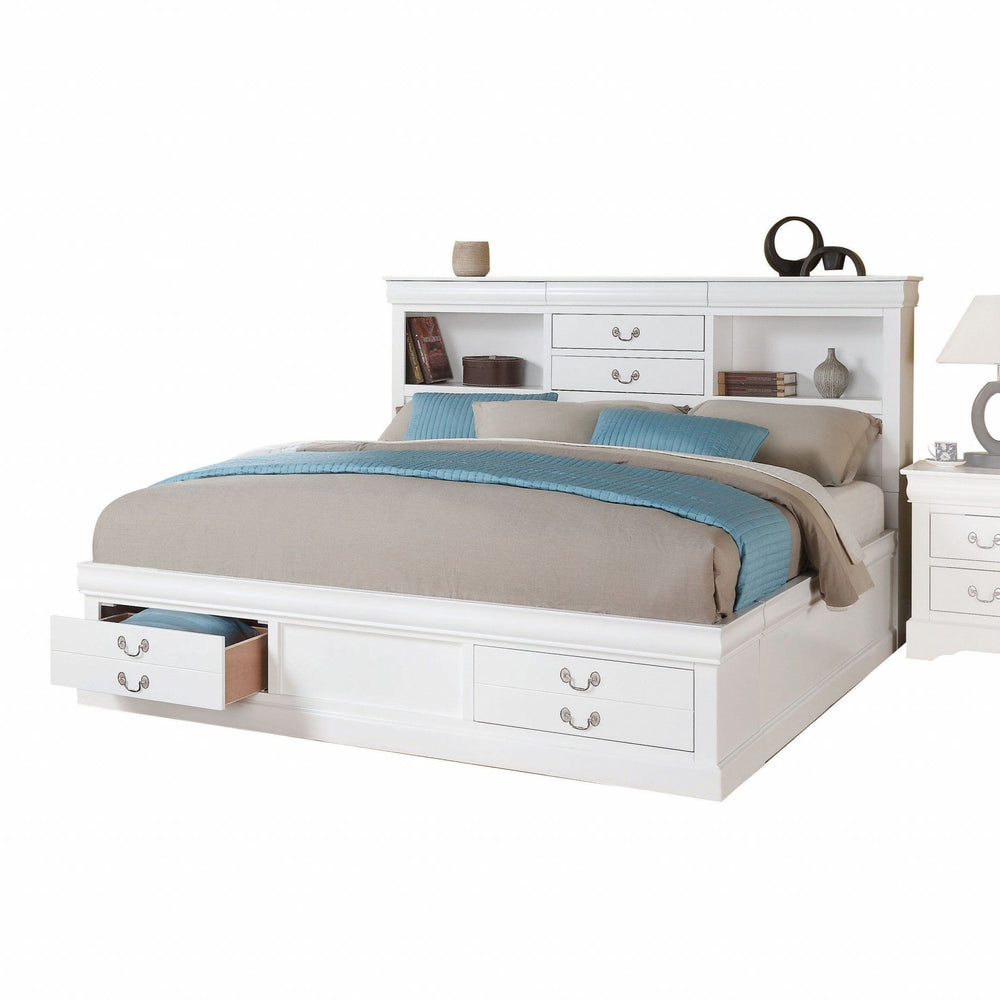 White Wooden Queen Bed With Storage - Homeroots