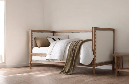 Oak And Linen Nail Head Trim Twin Daybed - Homeroots