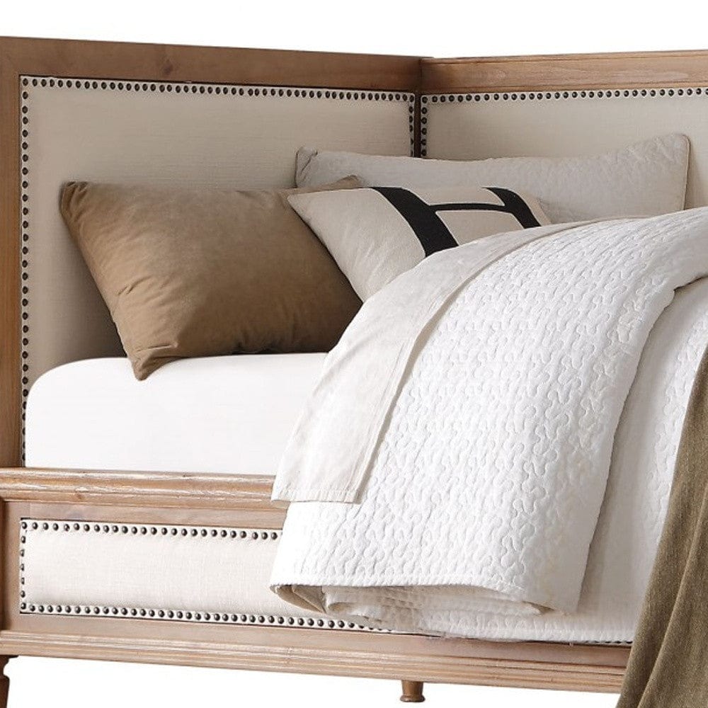 Oak And Linen Nail Head Trim Twin Daybed - Homeroots