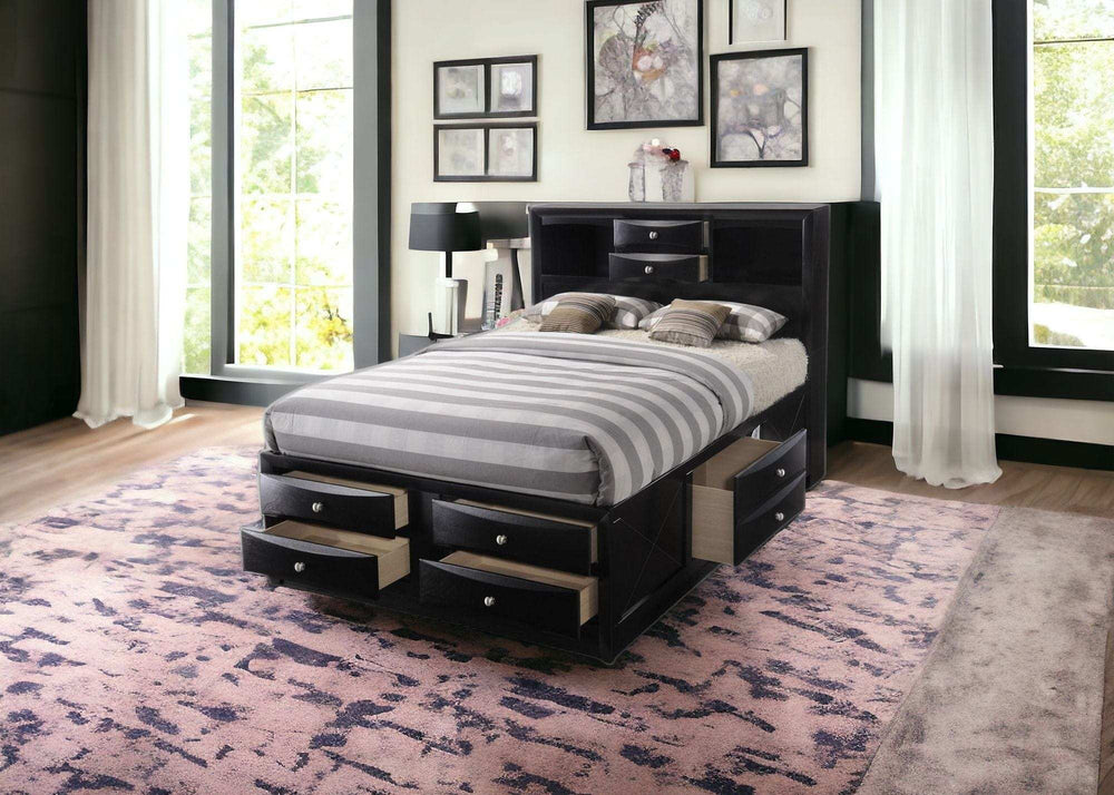 Black Multi-Drawer Wood Platform Full Bed With Pull Out Tray - Homeroots - Flyclothing LLC