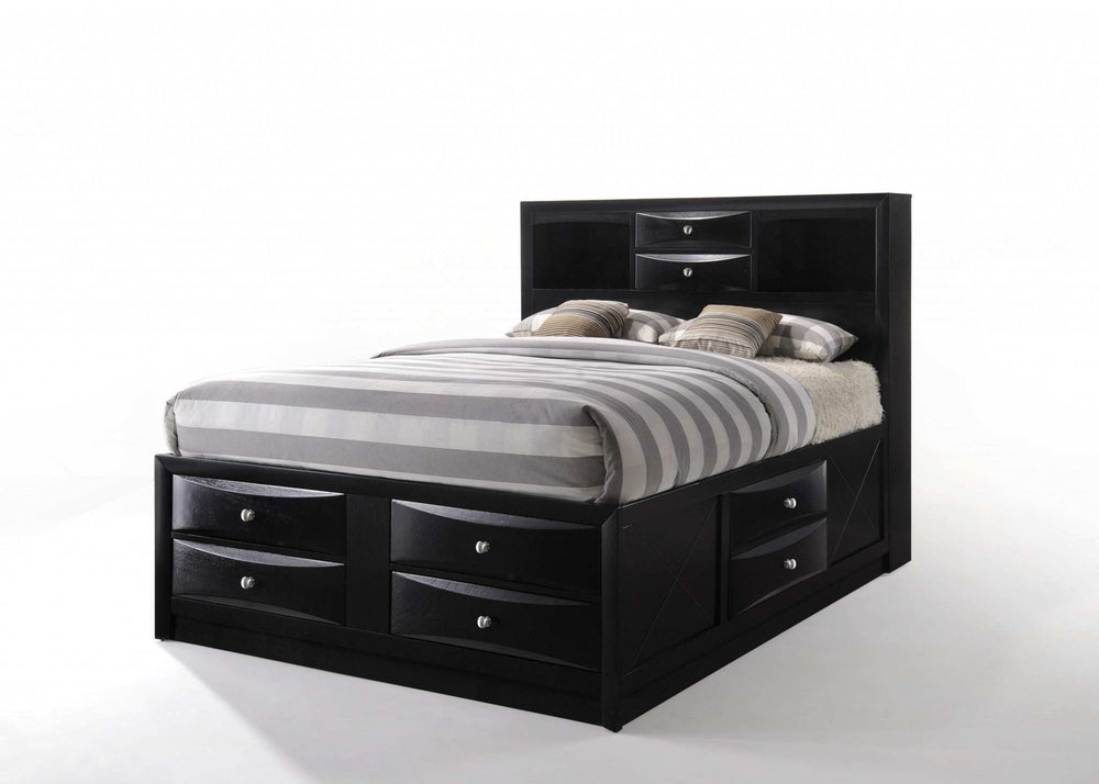 Black Multi-Drawer Wood Platform Full Bed With Pull Out Tray - Homeroots - Flyclothing LLC