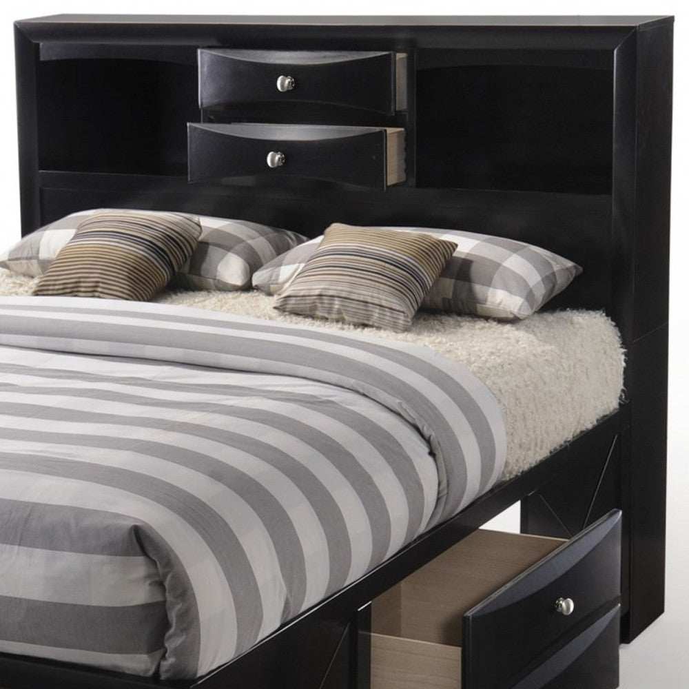 Black Multi-Drawer Wood Platform Full Bed With Pull Out Tray - Homeroots - Flyclothing LLC