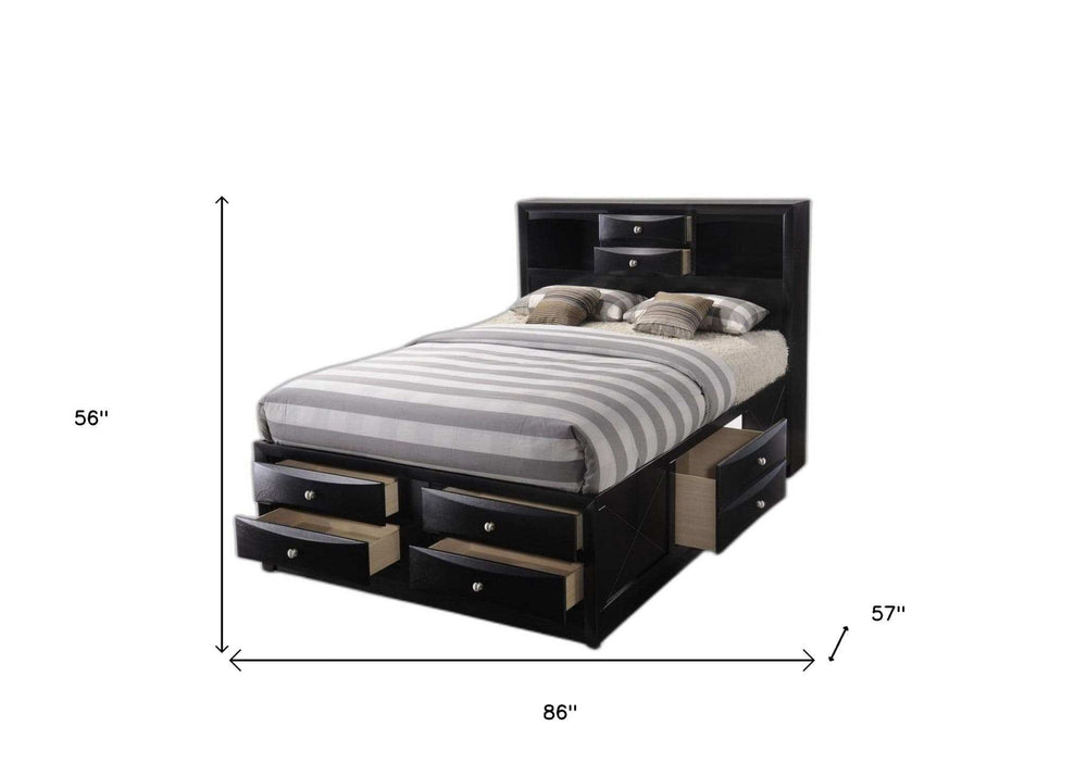 Black Multi-Drawer Wood Platform Full Bed With Pull Out Tray - Homeroots - Flyclothing LLC