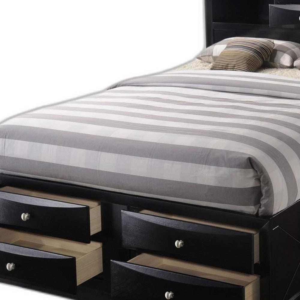 Black Multi-Drawer Wood Platform Full Bed With Pull Out Tray - Homeroots - Flyclothing LLC