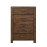 48" Oak Finish 5 Drawer Chest Dresser With Brass Metal Hardware - Homeroots