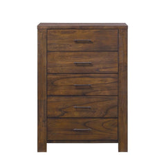 48" Oak Finish 5 Drawer Chest Dresser With Brass Metal Hardware - Homeroots