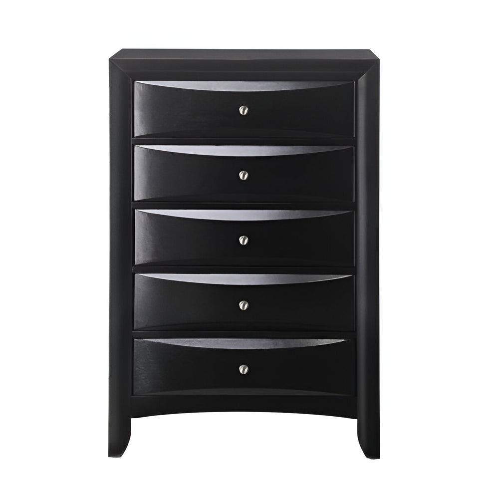 32" Black Solid Wood Five Drawer Standard Chest - Homeroots - Flyclothing LLC