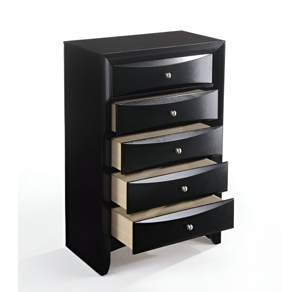 32" Black Solid Wood Five Drawer Standard Chest - Homeroots - Flyclothing LLC
