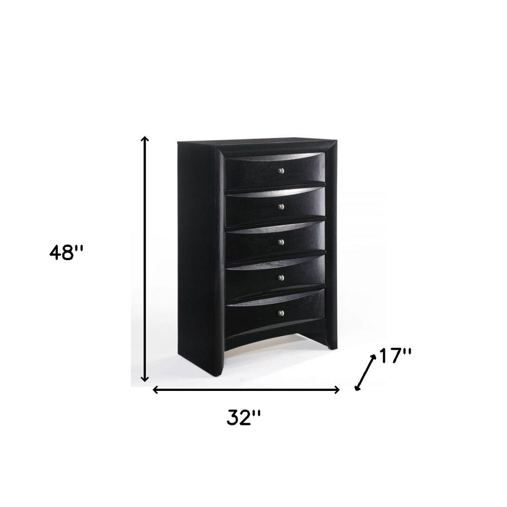 32" Black Solid Wood Five Drawer Standard Chest - Homeroots - Flyclothing LLC