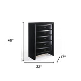 32" Black Solid Wood Five Drawer Standard Chest - Homeroots - Flyclothing LLC