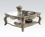 42" Clear And Taupe Glass And Solid Wood Square Coffee Table With Shelf - Homeroots
